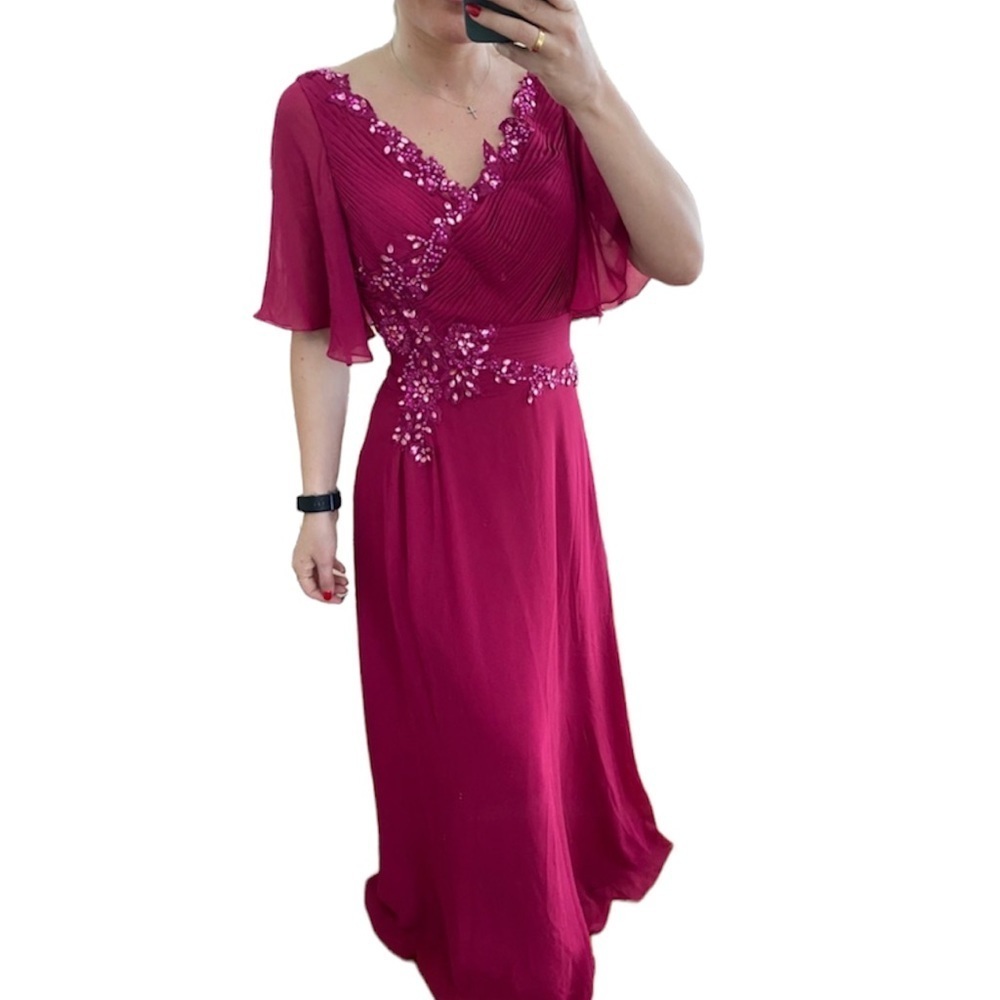 Jovani Short Sleeve Gown Fuschia